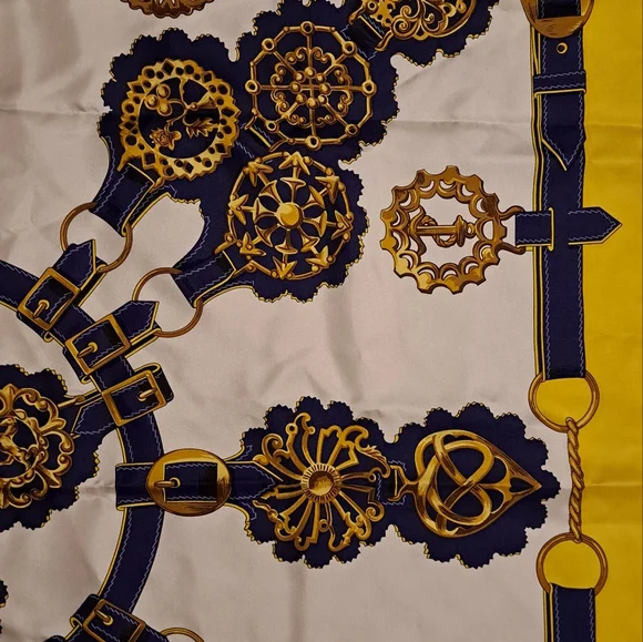Authentic HERMES Scarf Silk Navy & Yellow